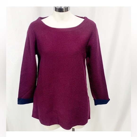 Nanette Lepore Sweaters - Nanette Lepore Plum Wool Sweater w Side Zippers‎ and Navy Trimmed Sleeves Large